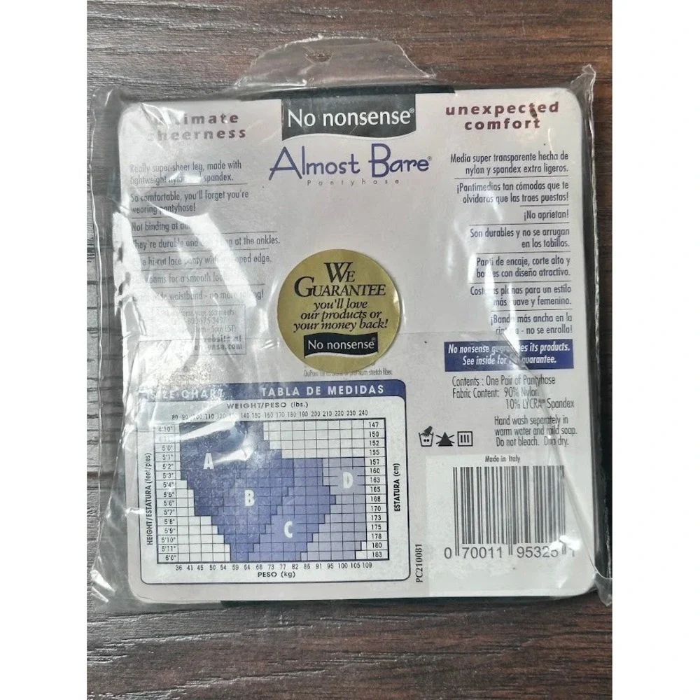 No Nonsense Almost‎ Bare Lace Hi Cut Pantyhose Size B Midnight Black Sheer Toe